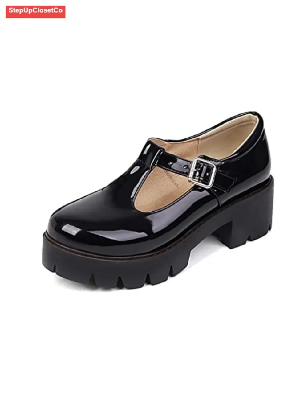 Black Platform Mary Jane Shoes Chunky Heel Kawaii Lolita Patent Leather
